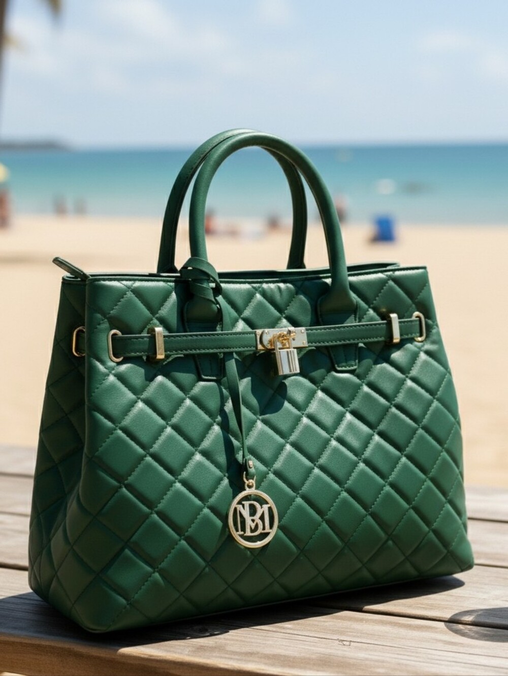 Badgley Mischka Chive Diamond Quilted Tote Handbag